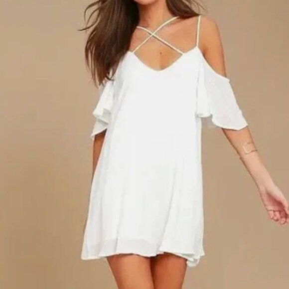 Lulus White Adjustable Strappy Off-the-shoulder Mini Dress - Picture 1 of 6